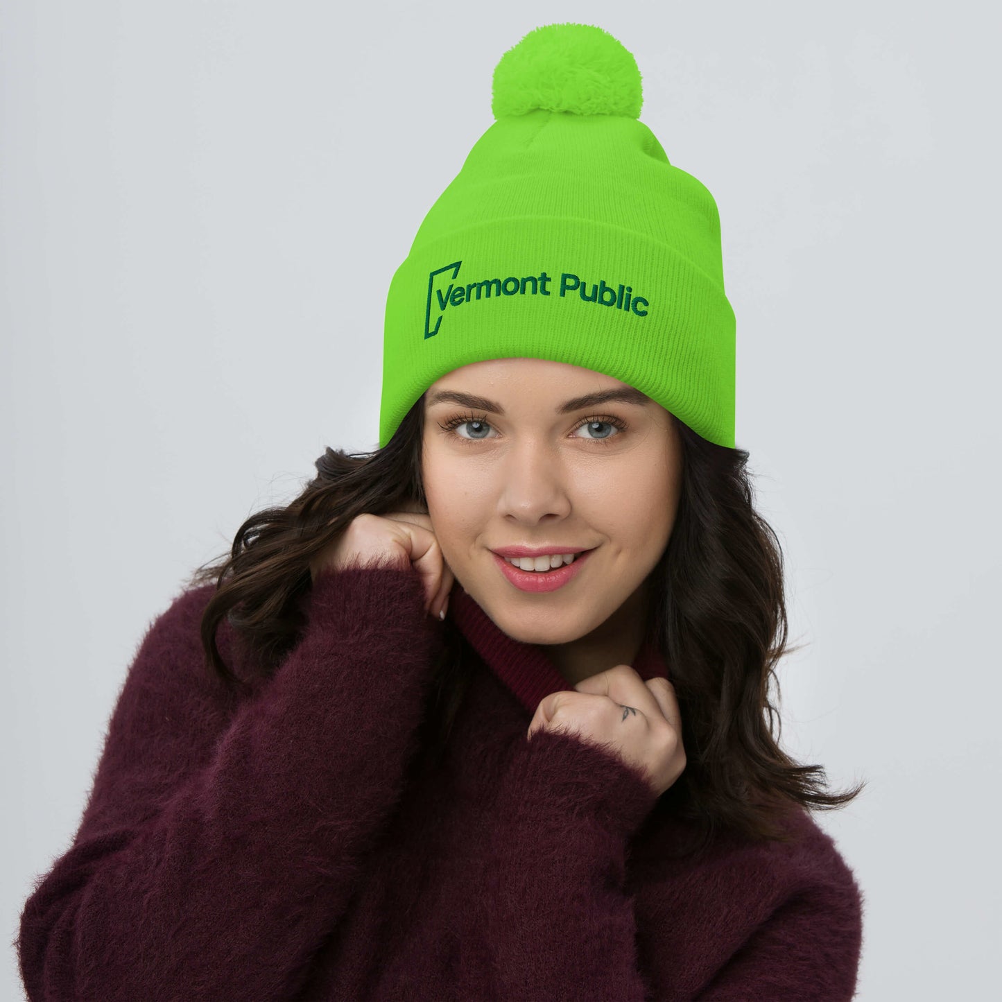 Vermont Public Green Pom-Pom Beanie